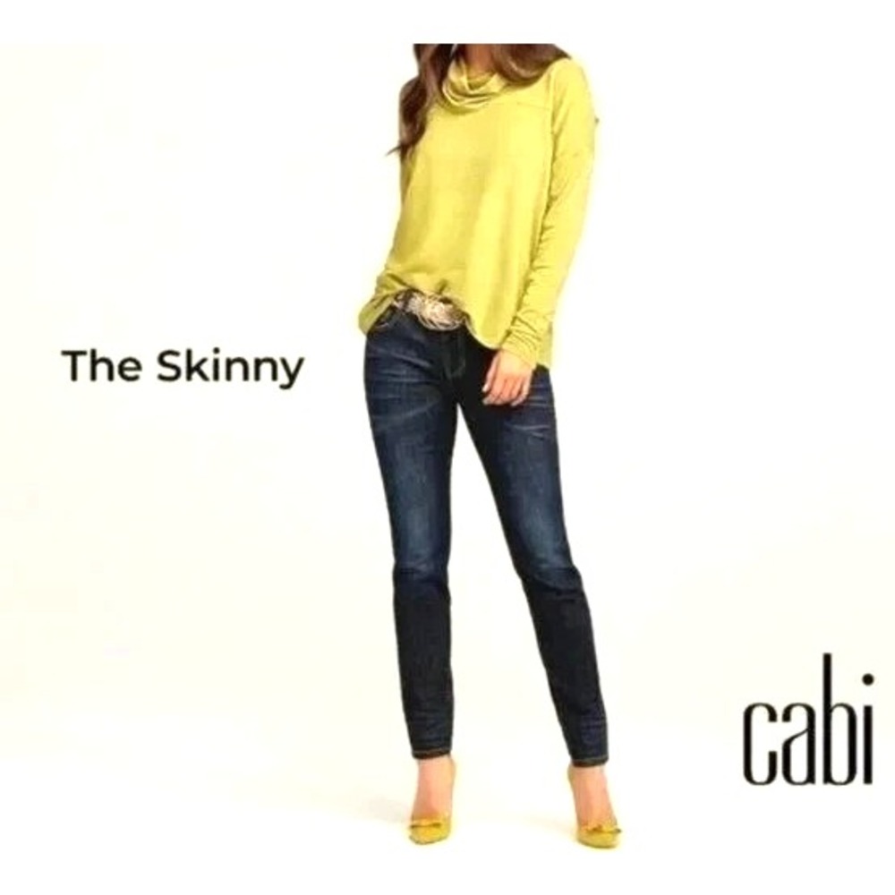 CABI #4150 THE SKINNY Dark Wash WHISKERS DETAIL Low-Rise ANKLE Denim Jeans Sz 4